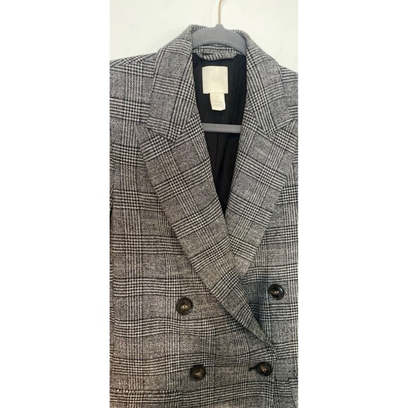 H & M Double Breasted Blazer Loose Fit Checked Grey Black Womens  Size 2 Lined - Picture 2 of 12